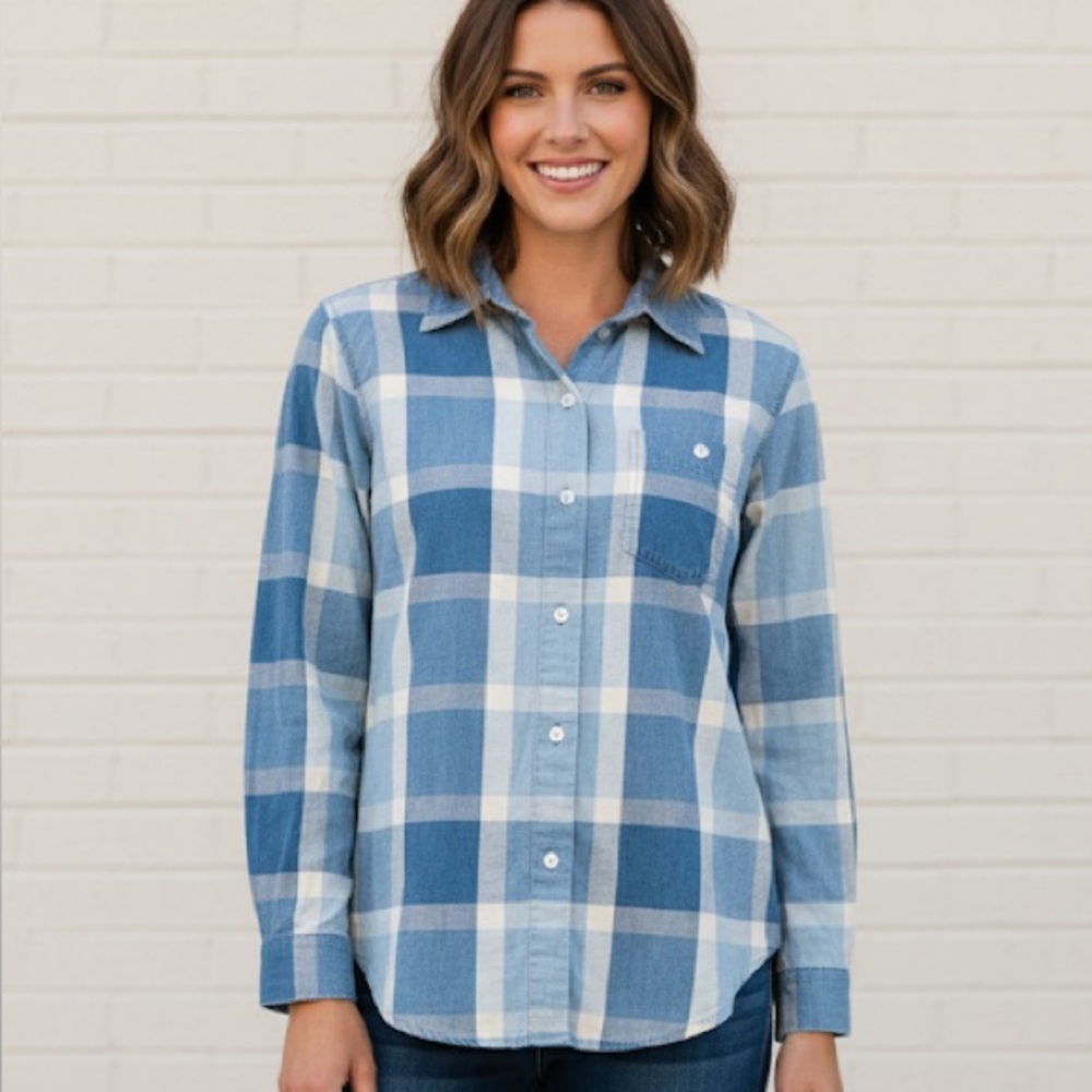 VINTAGE Liz Claiborne Plaid Cotton Button Up Shirt